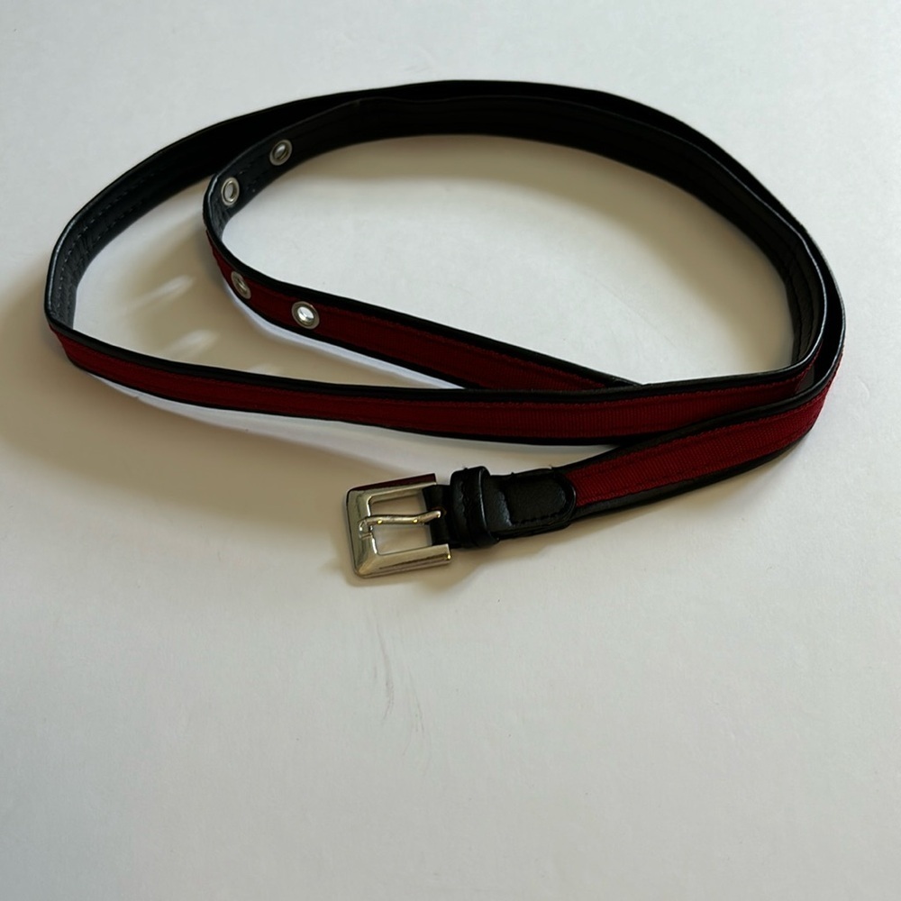 RED BELT WITH BLACK AND SILVER BUCKLE 3/4” WIDE AND LENGTH 47.5” WILL XL